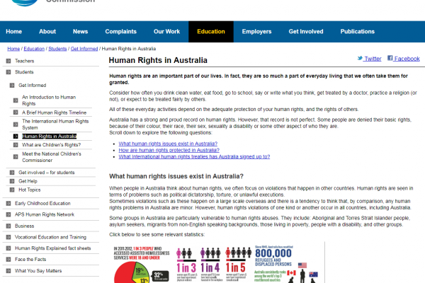 Weblink – Human Rights in Australia 