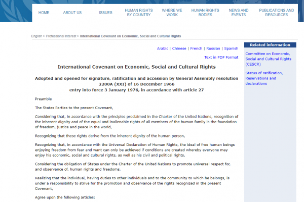 Weblink – International Covenant on Economic, Social and Cultural Rights 