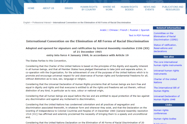 Weblink - International Convention on the Elimination of All Forms of Racial Discrimination